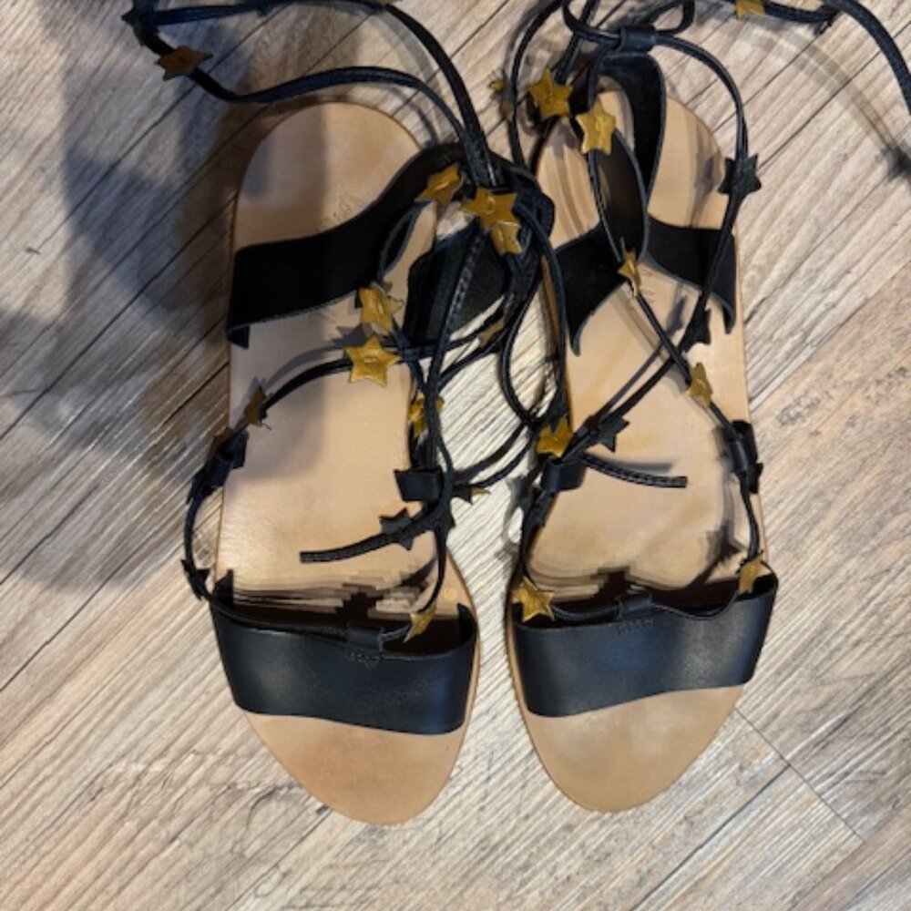 Loeffler Randall Starla Ankle Wrap Sandal in black with gold stars